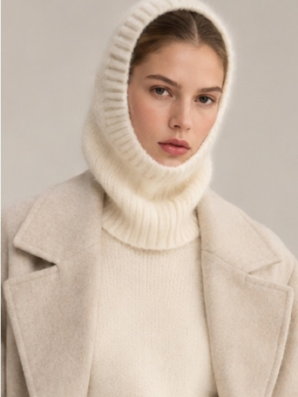 Zara Origins NWT Ivory Knit Balaclava Hood Scarf Size Medium